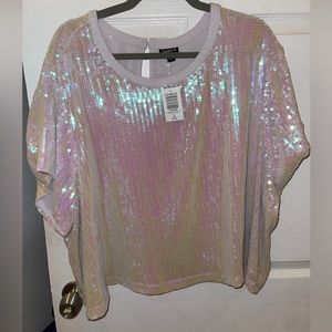 Torrid White Iridescent Sequins Crop Tee Top Short Sleeve Lined Plus 3XL